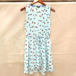 Sleeveless Blue Dress with Birds